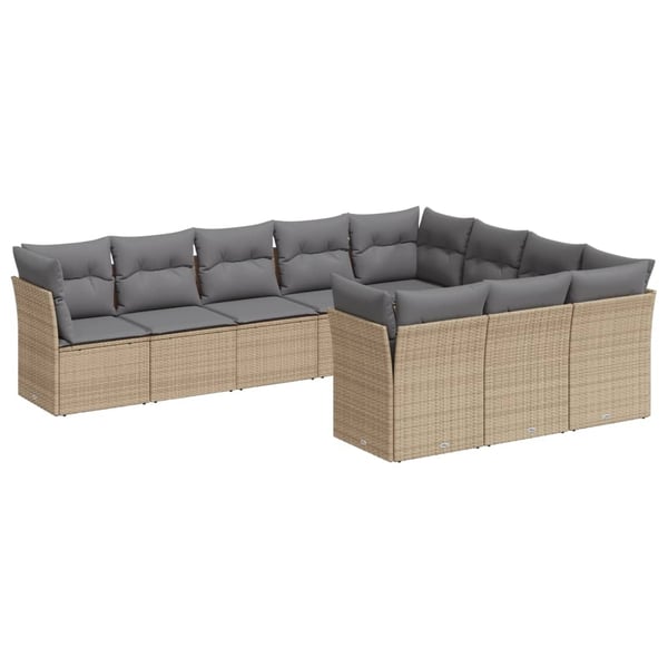 vidaXL sofasæt til haven 10 dele med hynder polyrattan beige