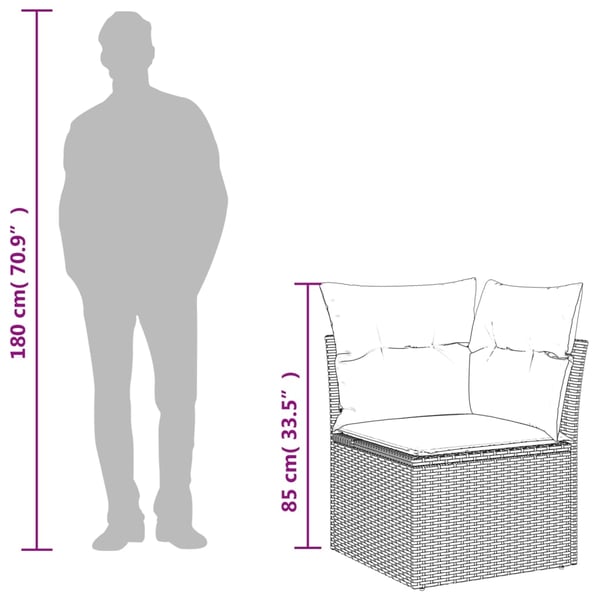 vidaXL hjørnemodul til havesofa med hynder polyrattan grå