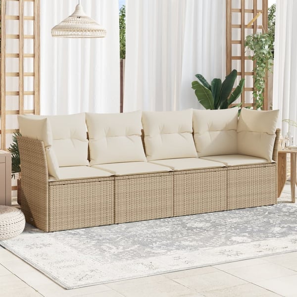 vidaXL sofasæt til haven 4 dele med hynder polyrattan beige