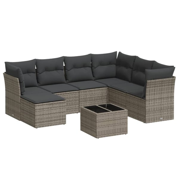 vidaXL sofasæt til haven 8 dele med hynder polyrattan grå