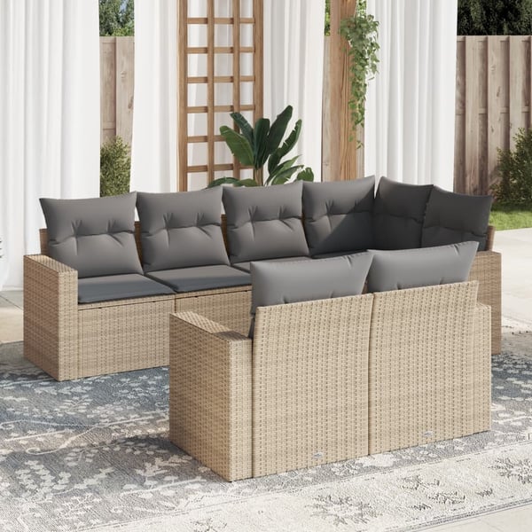 vidaXL sofasæt til haven 7 dele med hynder polyrattan beige