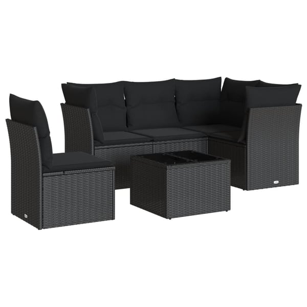 vidaXL Loungegrupp med dynor 6 delar svart konstrotting