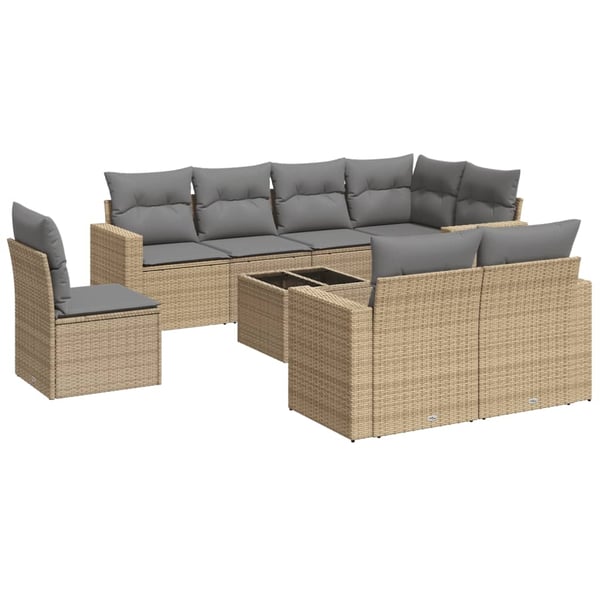 vidaXL Soffgrupp för trädgården med dynor 9 delar beige konstrotting