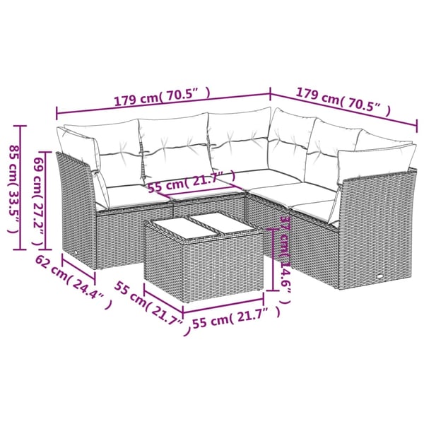 vidaXL sofasæt til haven 6 dele med hynder polyrattan sort