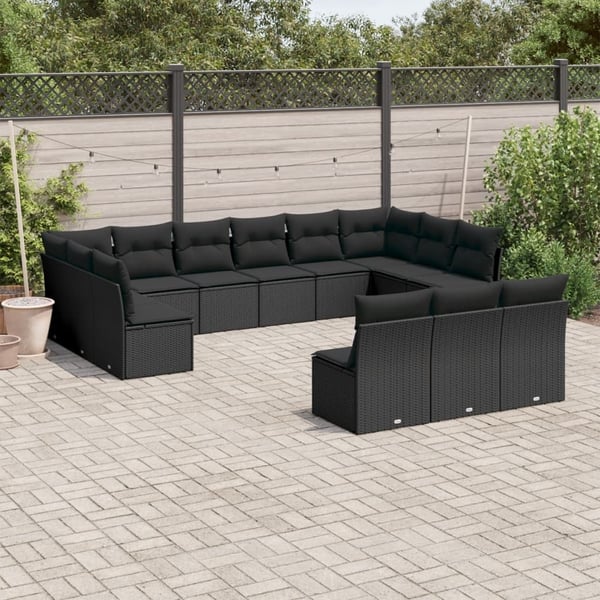 vidaXL sofasæt til haven 13 dele med hynder polyrattan sort