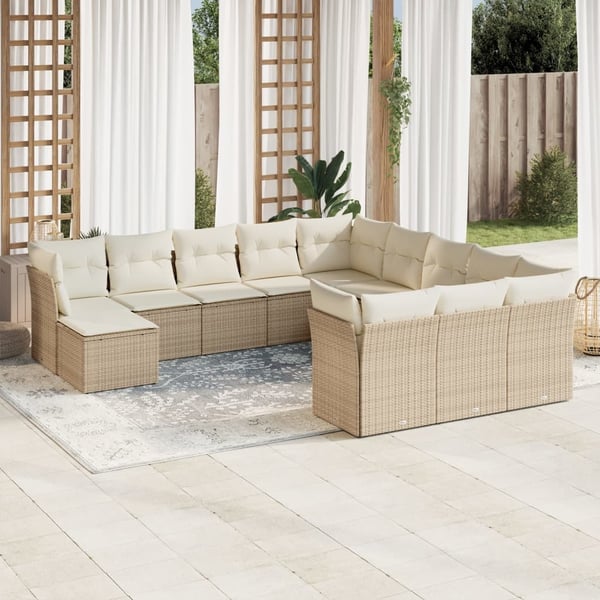 vidaXL sofasæt til haven 12 dele med hynder polyrattan beige