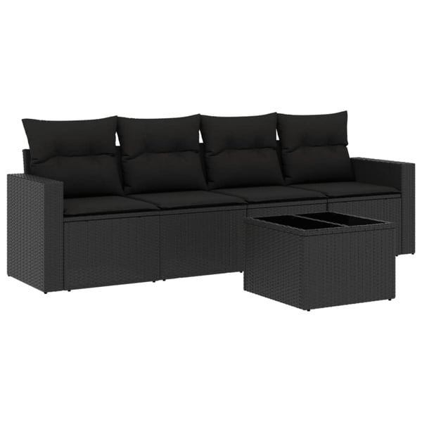 vidaXL Loungegrupp för trädgården med dynor 5 delar svart konstrotting