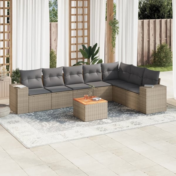 vidaXL sofasæt til haven 8 dele med hynder polyrattan beige