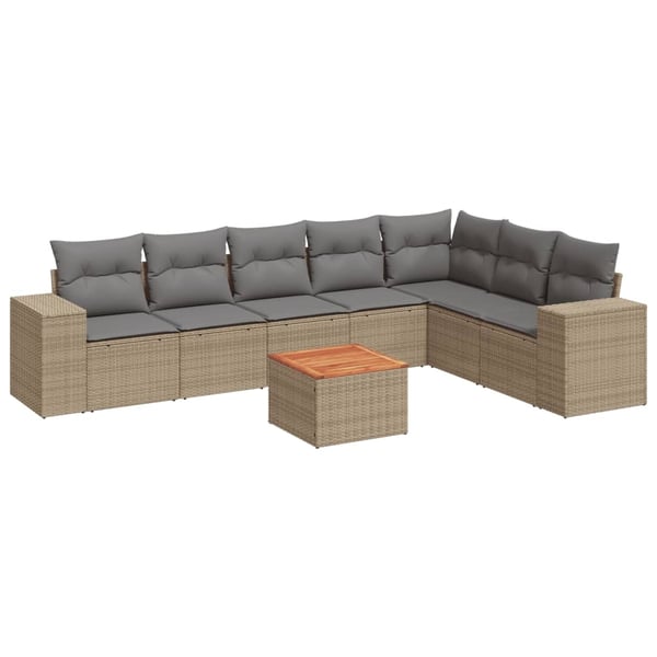 vidaXL sofasæt til haven 8 dele med hynder polyrattan beige