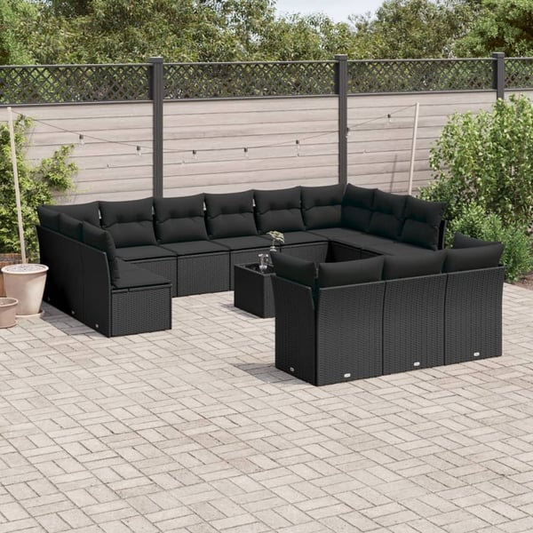 vidaXL sofasæt til haven 14 dele med hynder polyrattan sort