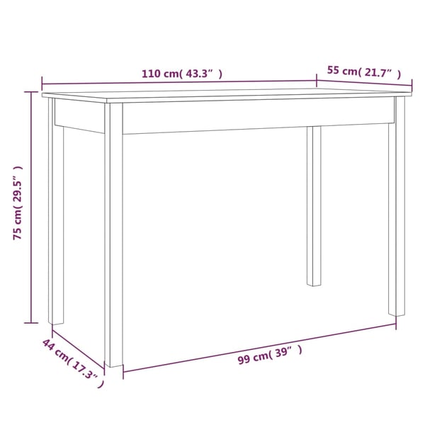 vidaXL Spisebord voksbrun 110x55x75 cm heltre furu