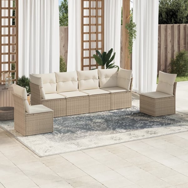 vidaXL sofasæt til haven 6 dele med hynder polyrattan beige