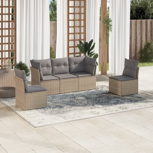 vidaXL sofasæt til haven 5 dele med hynder polyrattan beige