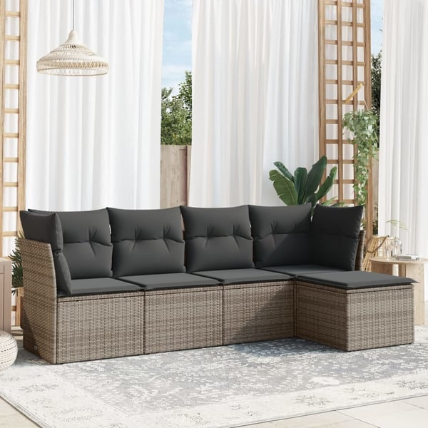 vidaXL sofasæt 5 dele med hynder polyrattan grå