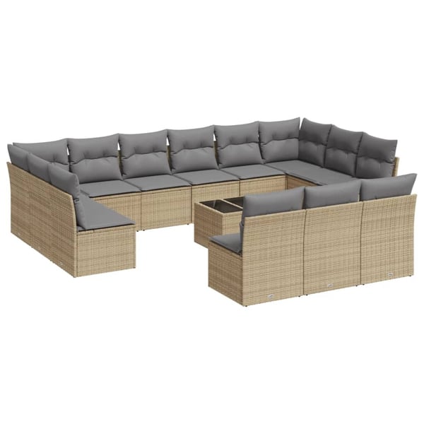 vidaXL sofasæt til haven 14 dele med hynder polyrattan beige