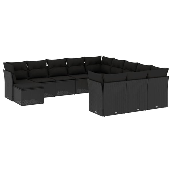 vidaXL sofasæt til haven 12 dele med hynder polyrattan sort