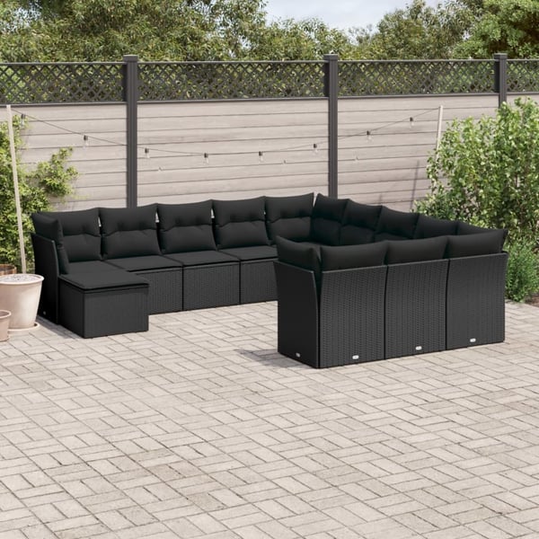 vidaXL sofasæt til haven 12 dele med hynder polyrattan sort