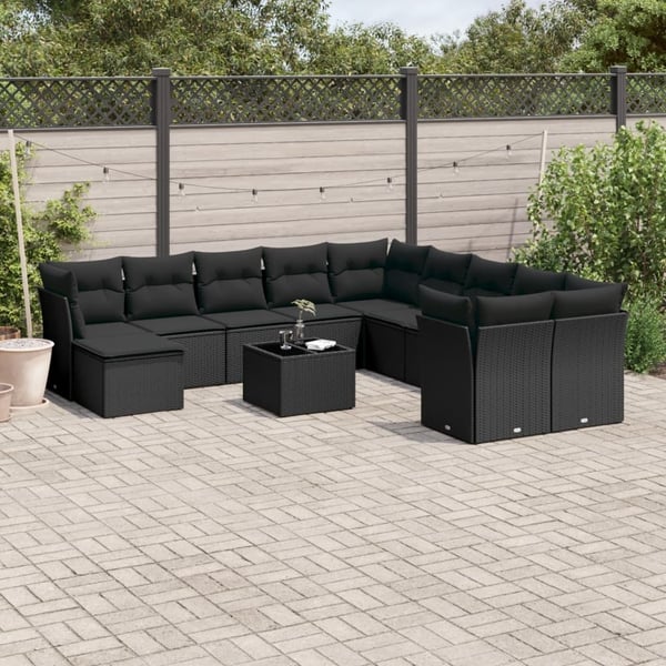 vidaXL sofasæt til haven 12 dele med hynder polyrattan sort