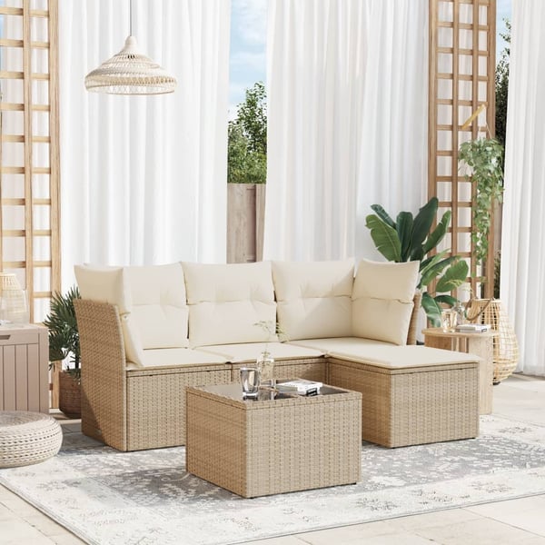 vidaXL sofasæt til haven 5 dele med hynder polyrattan beige