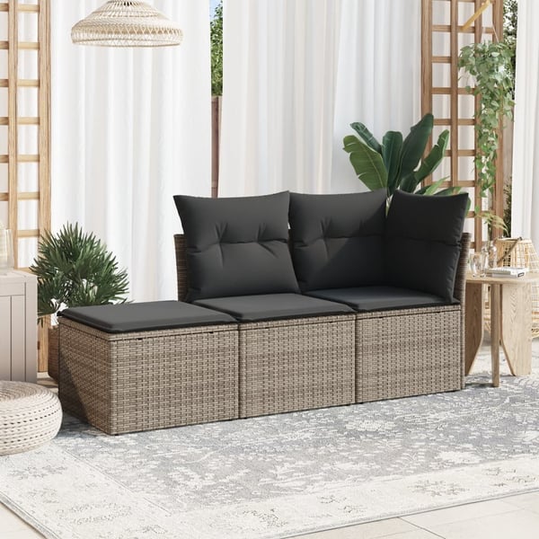vidaXL havesofasæt 3 dele med hynder polyrattan grå