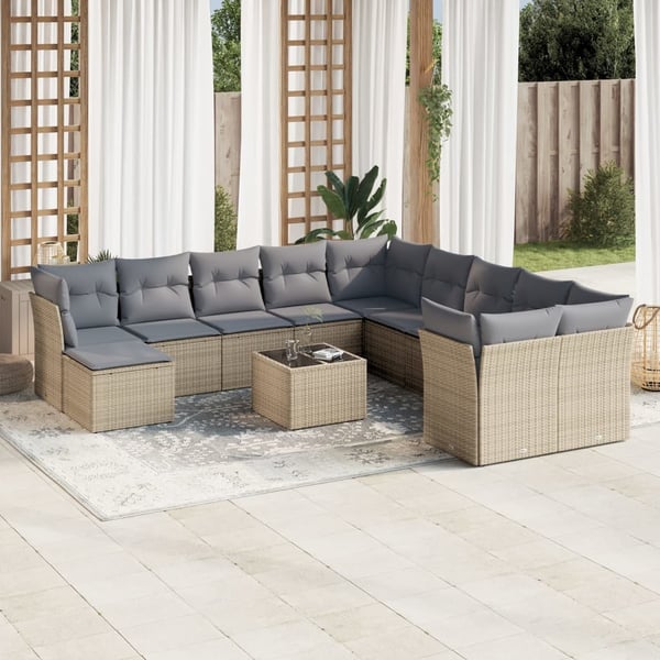 vidaXL sofasæt til haven 12 dele med hynder polyrattan beige