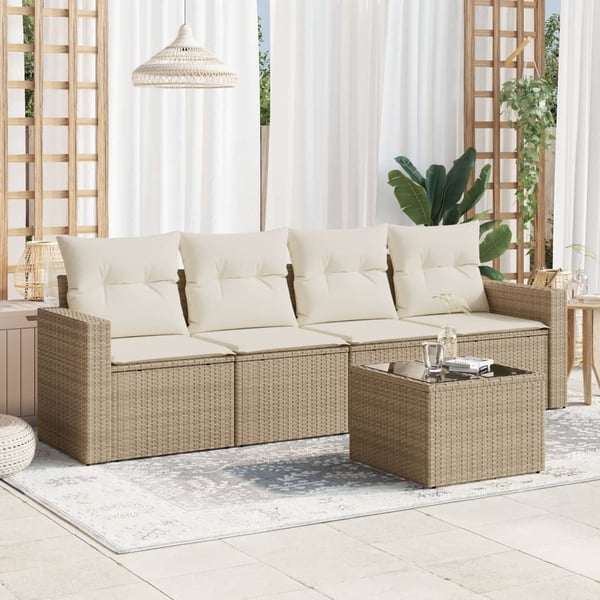 vidaXL sofasæt til haven 5 dele med hynder polyrattan beige