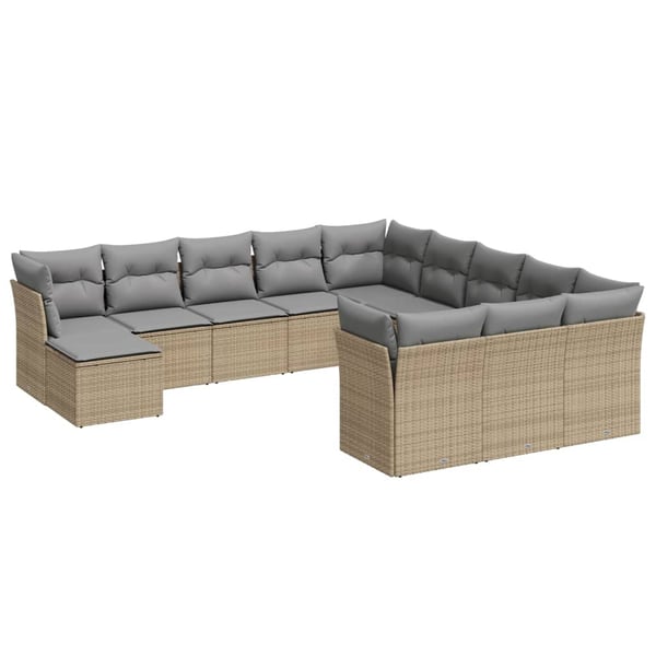 vidaXL sofasæt til haven 12 dele med hynder polyrattan beige