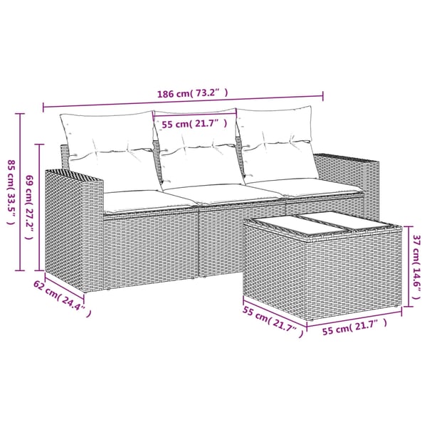 vidaXL sofasæt til haven 4 dele med hynder polyrattan grå