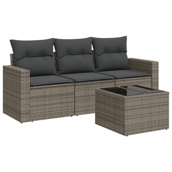 vidaXL sofasæt til haven 4 dele med hynder polyrattan grå