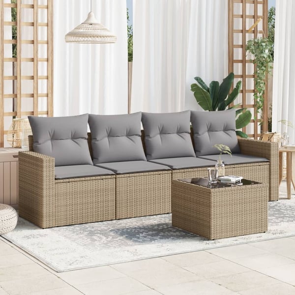 vidaXL sofasæt til haven 5 dele med hynder polyrattan beige