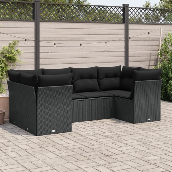 vidaXL Loungegrupp med dynor 6 delar svart konstrotting