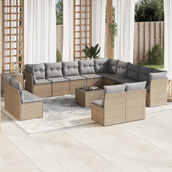 vidaXL sofasæt til haven 14 dele med hynder polyrattan beige