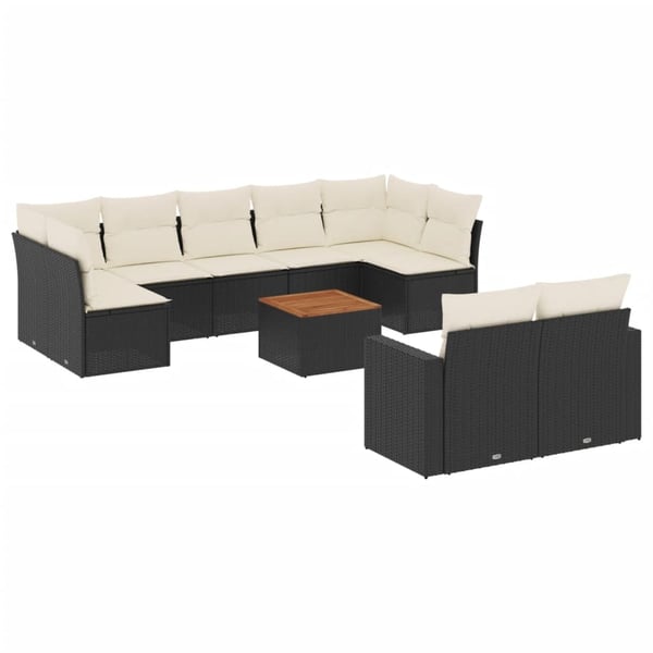 vidaXL sofasæt til haven 10 dele med hynder polyrattan sort