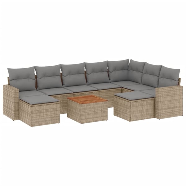 vidaXL sofasæt til haven 10 dele med hynder polyrattan beige