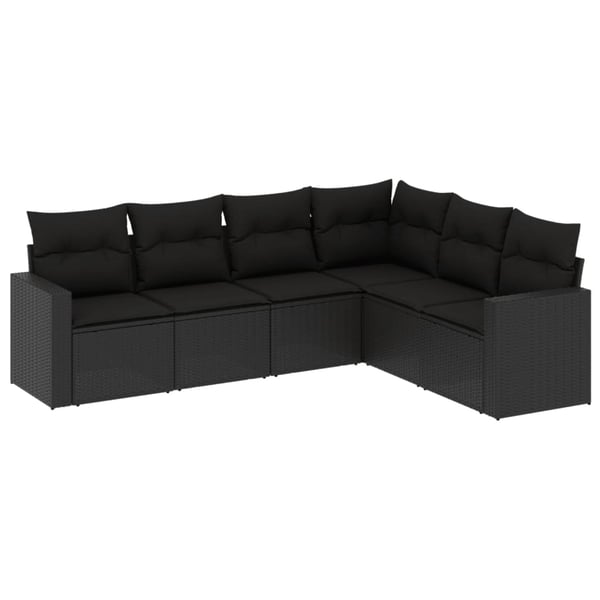 vidaXL sofasæt til haven 6 dele med hynder polyrattan sort