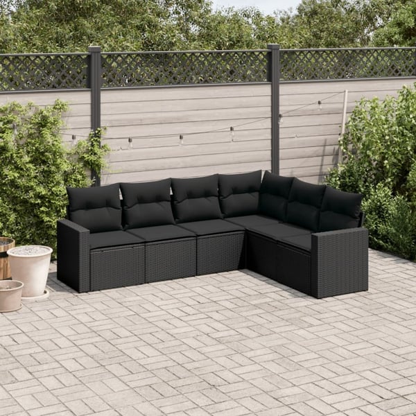 vidaXL sofasæt til haven 6 dele med hynder polyrattan sort