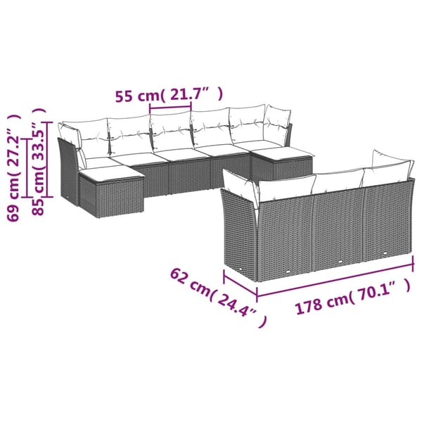 vidaXL sofasæt til haven 10 dele med hynder polyrattan beige