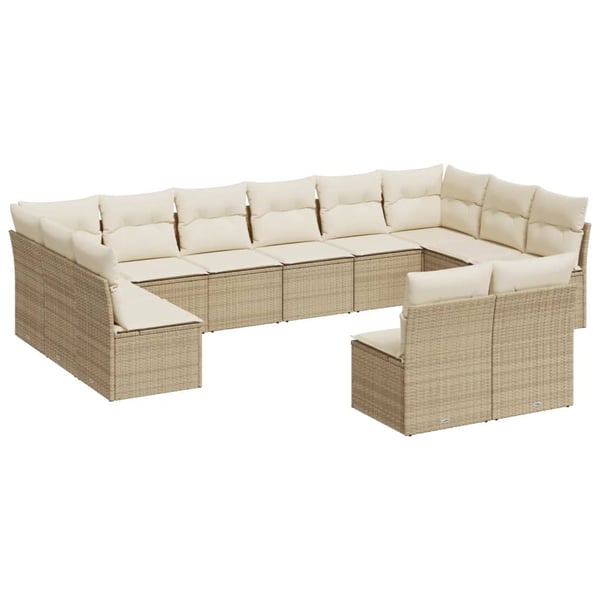vidaXL sofasæt til haven 12 dele med hynder polyrattan beige