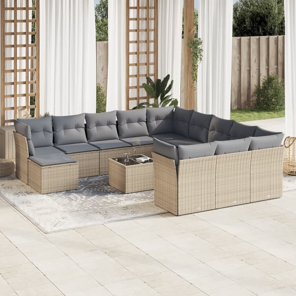 vidaXL sofasæt til haven 13 dele med hynder polyrattan beige