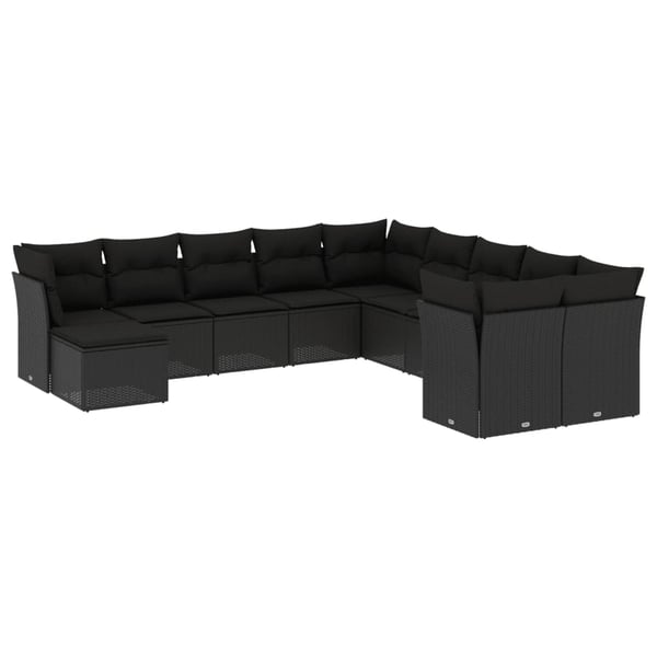 vidaXL sofasæt til haven 11 dele med hynder polyrattan sort