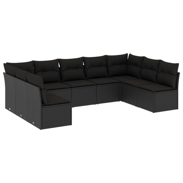 vidaXL sofasæt til haven 9 dele med hynder polyrattan sort