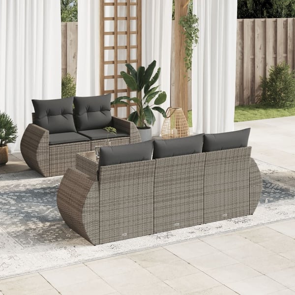 vidaXL sofasæt til haven 6 dele med hynder polyrattan grå