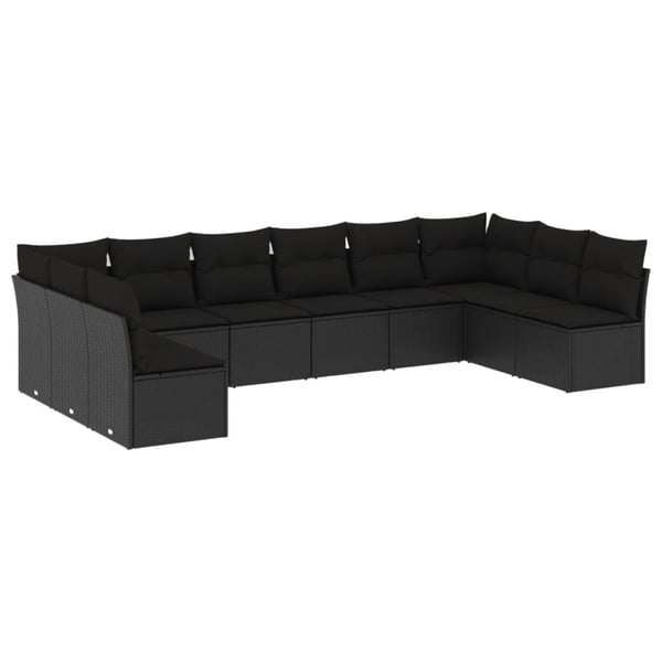 vidaXL sofasæt til haven 10 dele med hynder polyrattan sort