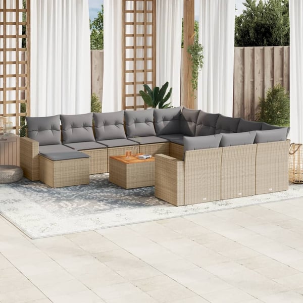 vidaXL sofasæt til haven 13 dele med hynder polyrattan beige
