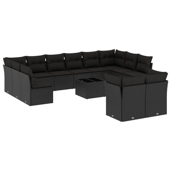 vidaXL sofasæt til haven 13 dele med hynder polyrattan sort
