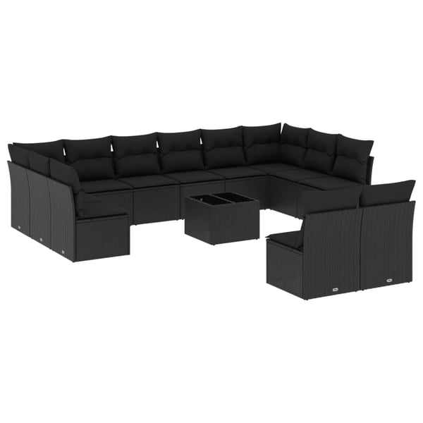 vidaXL sofasæt til haven 13 dele med hynder polyrattan sort