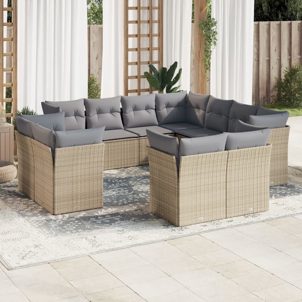 vidaXL sofasæt til haven 11 dele med hynder polyrattan beige