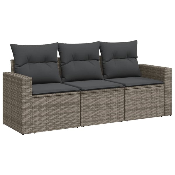 vidaXL havesofasæt 3 dele med hynder polyrattan grå