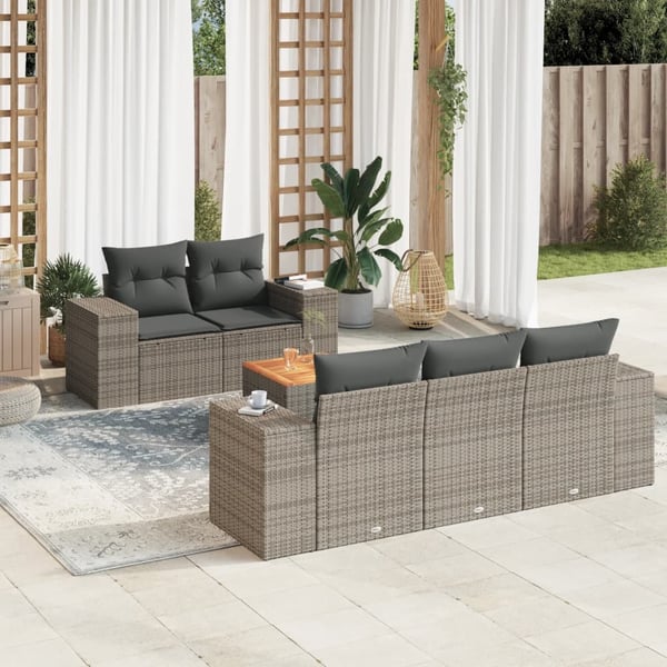 vidaXL sofasæt til haven 6 dele med hynder polyrattan grå