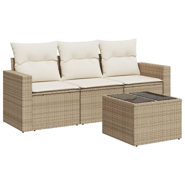 vidaXL sofasæt til haven 4 dele med hynder polyrattan beige